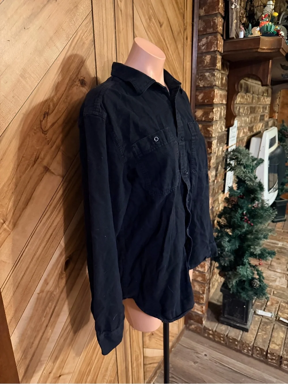 The North Face Mens Large Black Vintage Y2K Long Sleeve Button Hiking Shirt